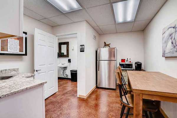 shared kitchen area in coworking space
